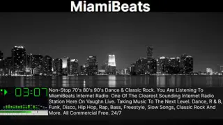miamibeats - Non-Stop 70's 80's 90's Dance & Classic Rock. You Are Listening To MiamiBeats Internet Radio. One Of The Clearest Sounding Internet Radio Station Here On Vaughn Live. Taking Music To The Next Level. Dance, R & B, Funk, Disco, Hip Hop, Rap, Bass, Freestyle, Slow Songs, Classic Rock And More. All Commercial Free. 24/7